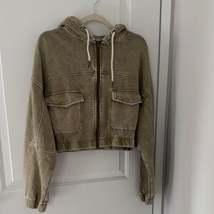Urban Outfitters Olive Green Cropped Hoodie